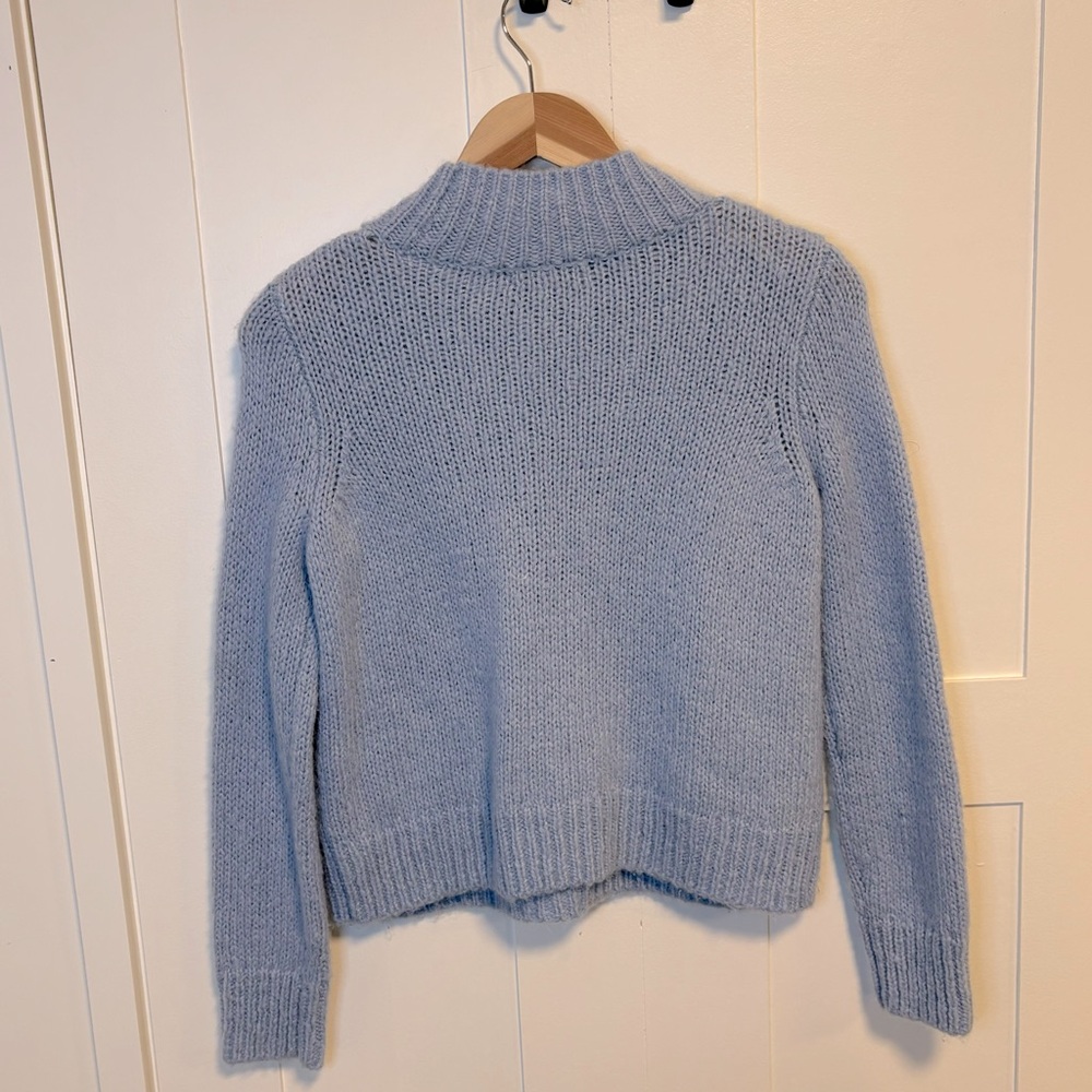 Madewell Bayfront Turtleneck Sweater XS Baby Blue Chunky Cable Knit - Picture 2 of 7